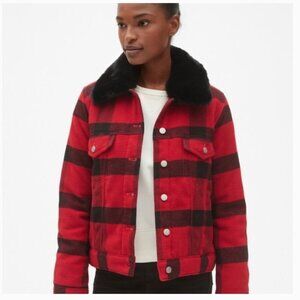 Gap Buffalo Plaid Flannel Coat w/ Detachable Faux Fur Collar - Size S